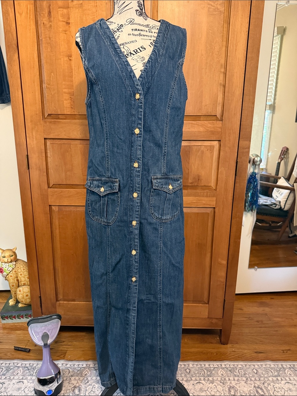 Topshop Dark Blue Sleeveless Denim Button-Front Maxi Dress